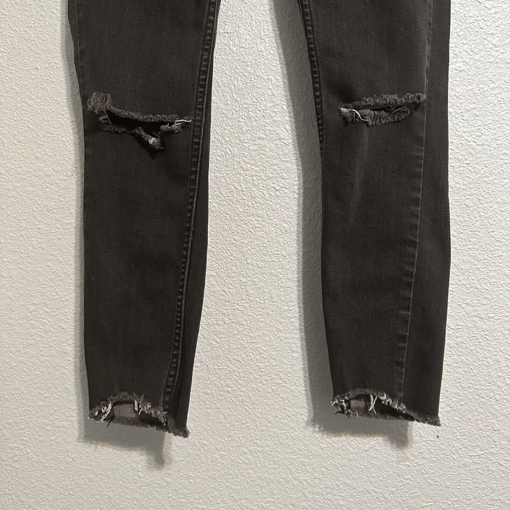Free People Jeans Womens Size 25 Black Denim Pants Raw Hem Distressed 27x24 - Picture 3 of 8